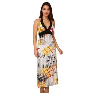 Alyn Paige Halter Maxi V NECK Dress Abstract Long Women's WOMAN'S Size Medium